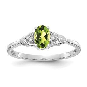 14k White Gold Peridot August Birthstone and Diamond Ladies Ring (Size 7)
